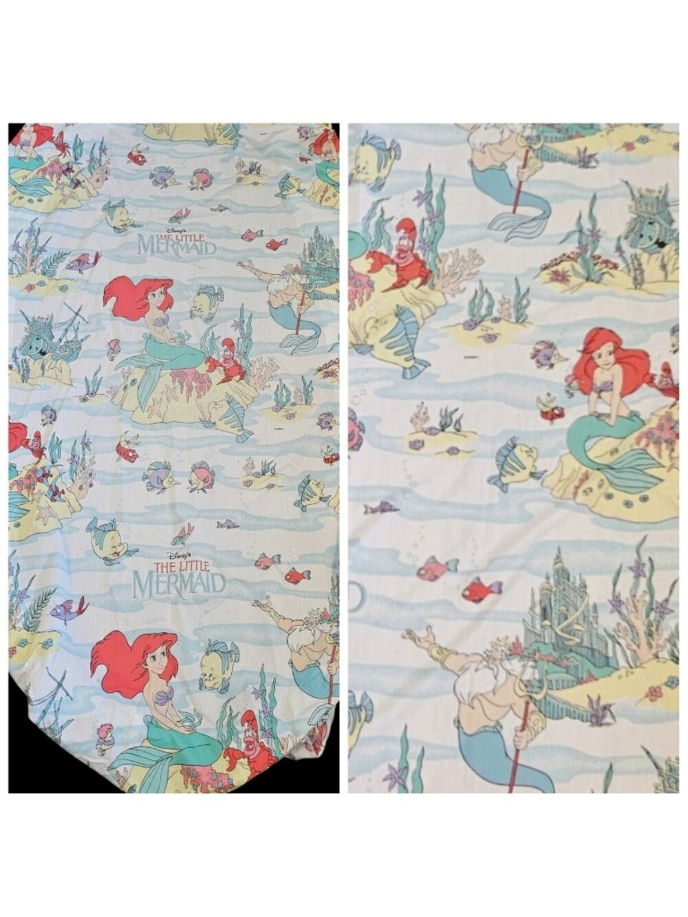 VTG 90s The Little Mermaid Sheet Set Twin Size Disney Ariel Fabric Material